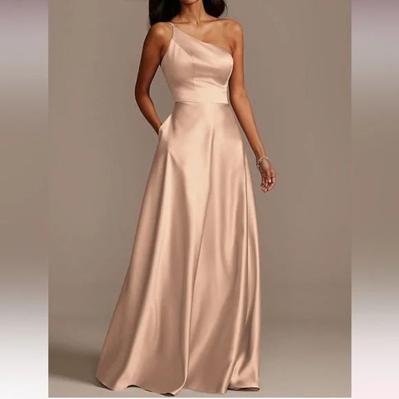 champagne one shoulder bridesmaid dress Zapaka Women Champagne One Shoulder Bridesmaid Dress With Slit Sheath Long Prom Dress, Champagne / US2